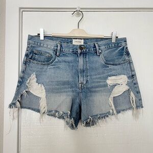 FRAME "Le Ultra" Baggy Ripped Denim Shorts in Lomond Slash 28